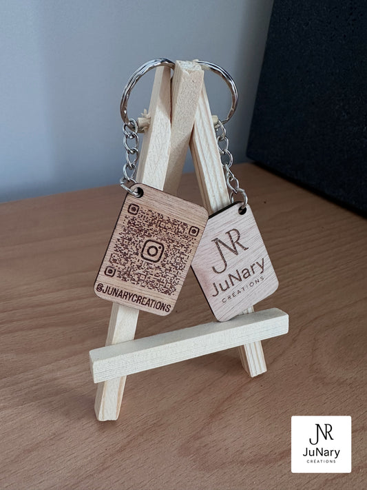 Porte-clés bois personnalisé – Logo & QR
